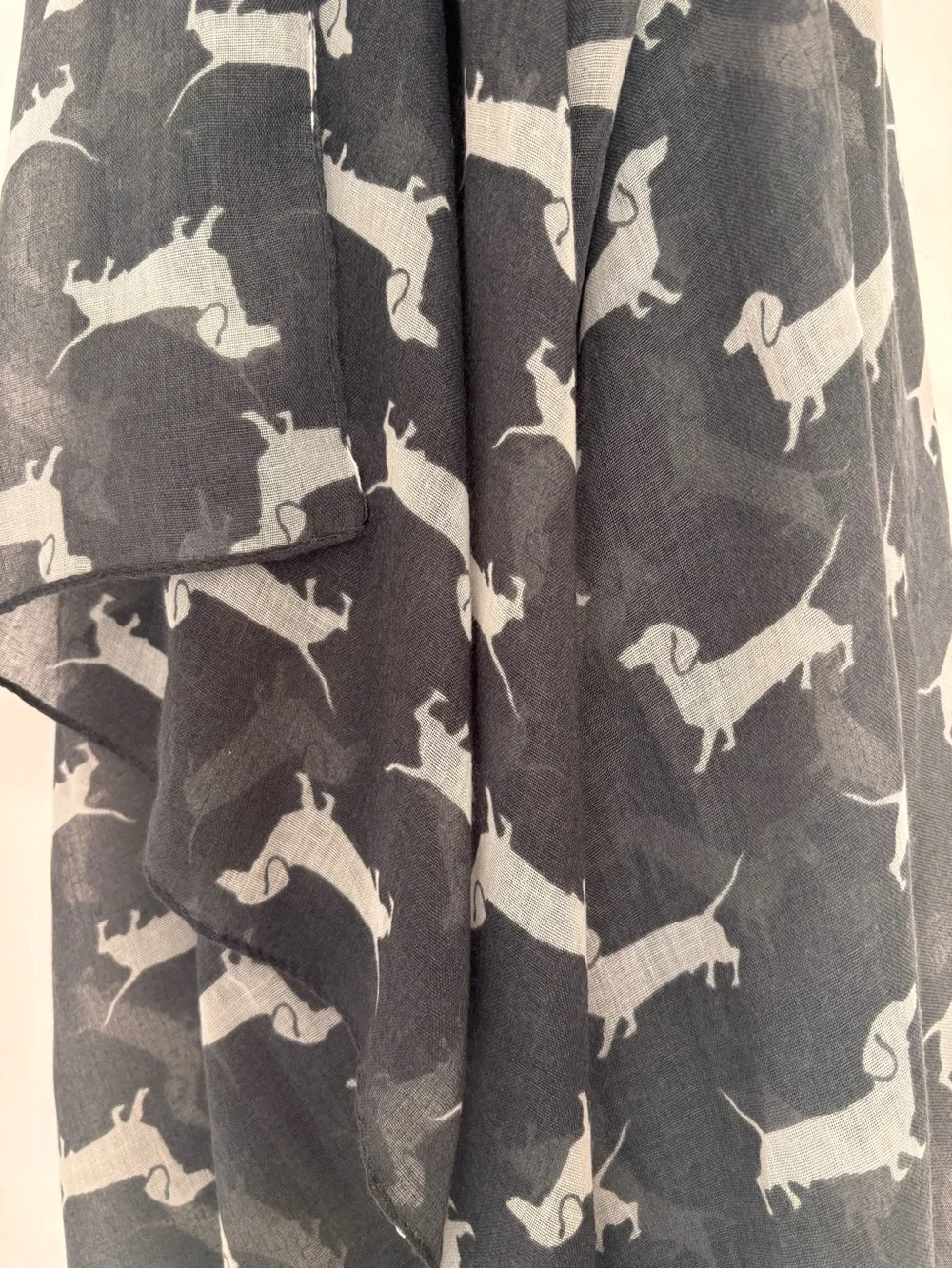 Gray Scarf with White Dachshund Print
